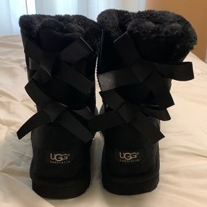 UGG Australia black suede booties satin tie back size 10